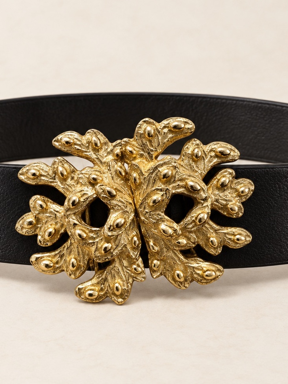 Large Mimi Di N 1973 Gold Coral Buckle Vintage Designer Statement Belt Clasp